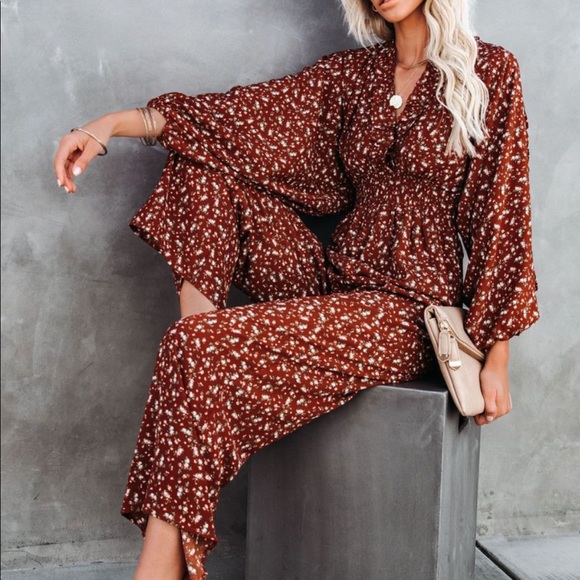 Vici Pants - NWT VICI PLANT YOUR ROOTS SMOCKED RUFFLE JUMPSUIT
